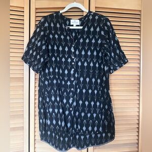 Translate Ikat Blouse Small Black White Artisan Top